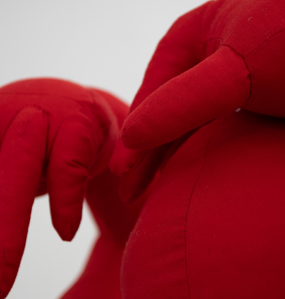 Detail of the red textile hands