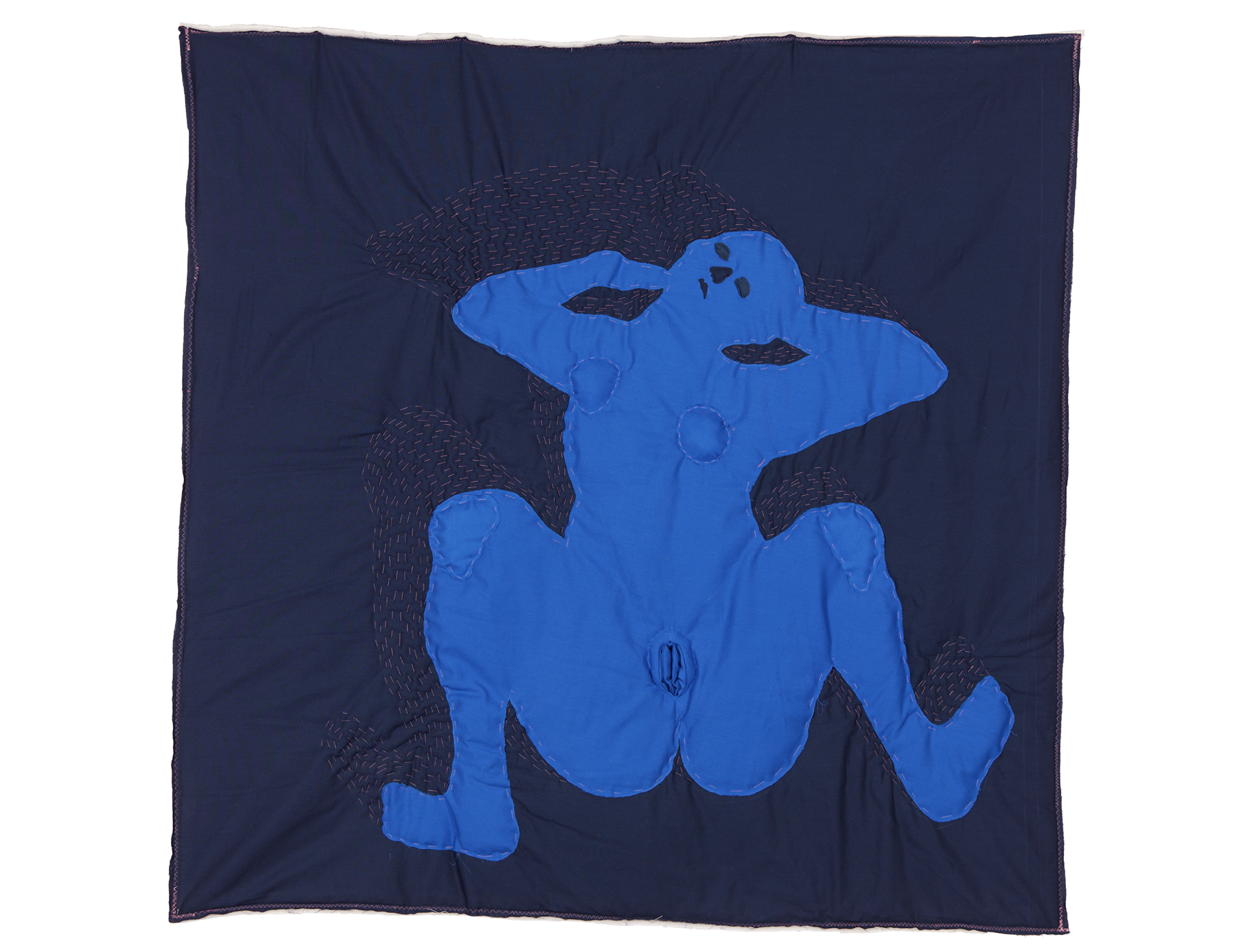 Träumende II: a dark blue textile blanket with a reclining blue figure